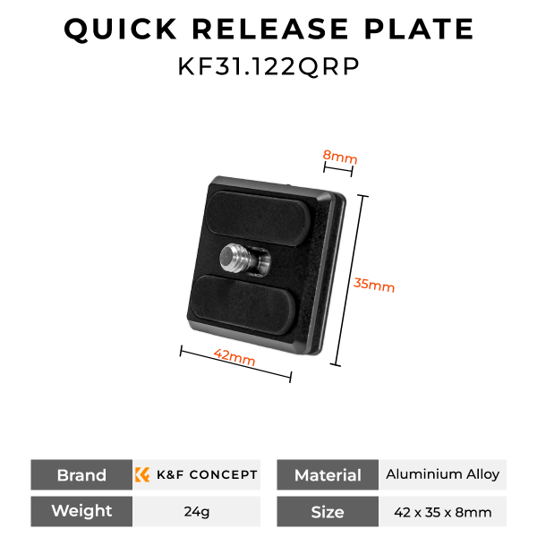 KandF 122 QRP Quick Release or Base Plate for Tripods Specifications Image | KF31.122QRP