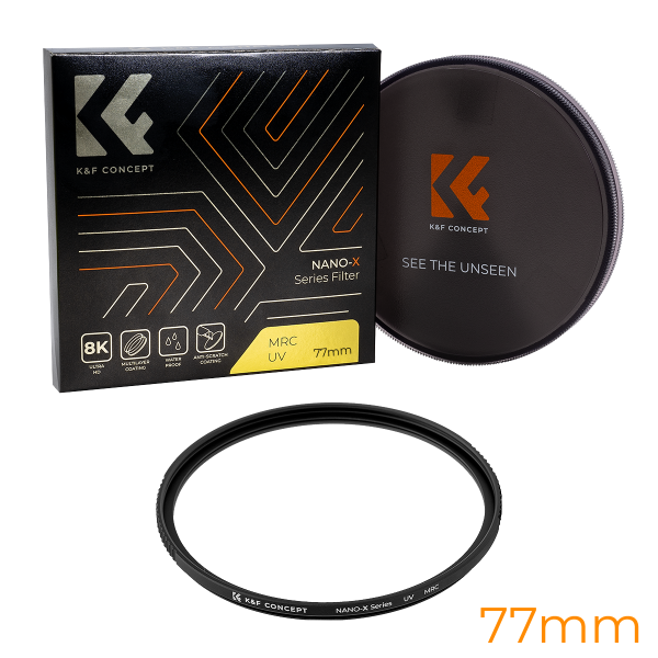 KandF 77mm Nano-X Premium UV Filter Product Image with diameter label | KF01.969