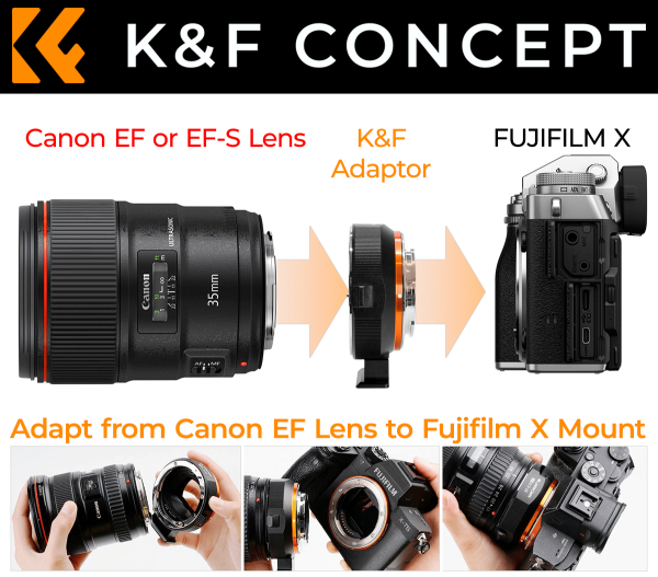 KandF Lens Adapter EF-X attach Canon EF Lenses to FUJIFILM X Mount Cameras Assembly Image | KF06.465