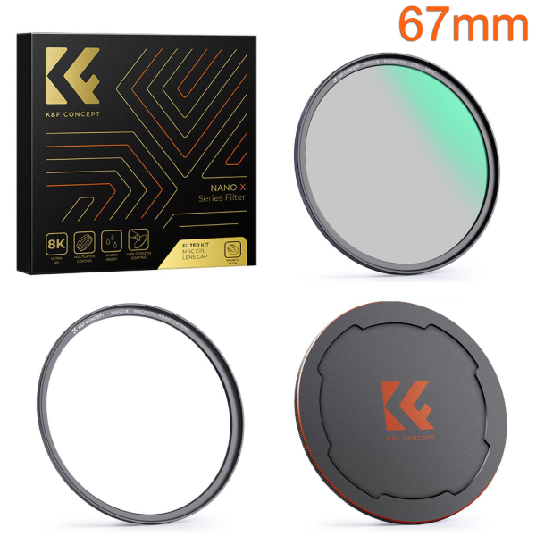 K&F 67mm Magnetic Circular Polariser (CPL) with lens cap from the Nano-X Series Product Image | SKU.1705