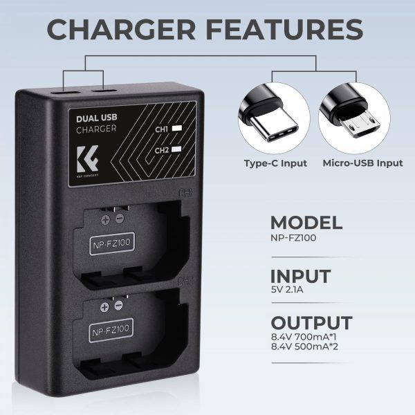 K&F USB Powered Dual Charger for Sony  FZ-100 Batteries Features Image | KF28.0010