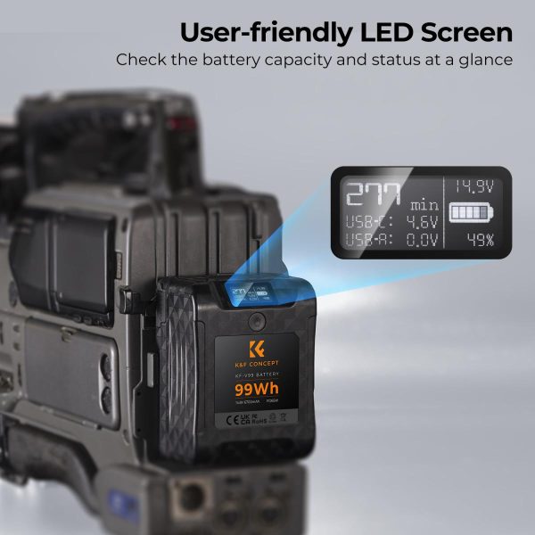 K&F Mini V-Mount Battery at 99Wh and 6700mAh LED Screen Image | KF28.0024