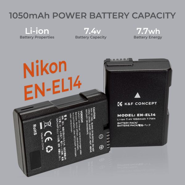 K&F Nikon EN-EL14 Battery Kit with 2 x Batteries and a Dual Charger Included Batteries | KF28.0020
