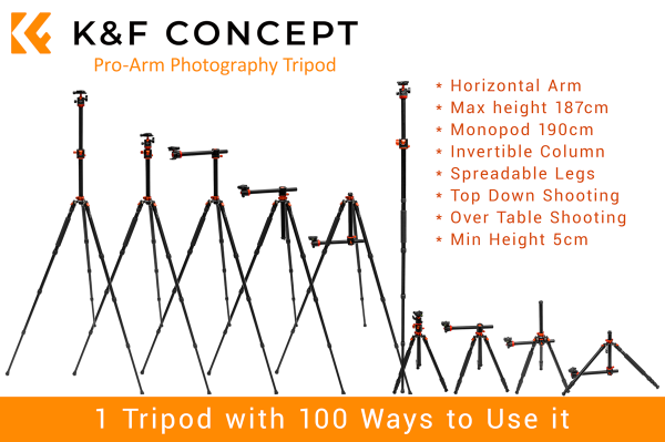 KandF Pro-Arm Photography Tripod Setup Heights | KF09.090