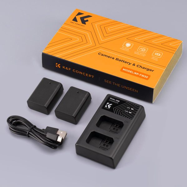 K&F Sony FW-50 Battery Kit with 2 x Batteries and a Dual Charger Image of What's in the Box | KF28.0015
