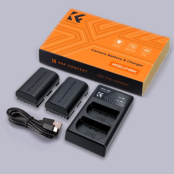 K&F Canon LP-E6NH Battery Kit with 2 x Batteries and a Dual Charger Image of What's in the Box | KF28.0021