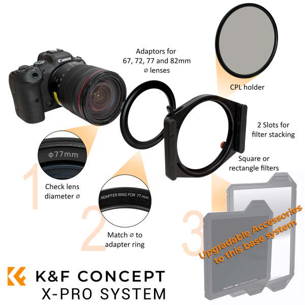 K&F X-Pro Filter System with CPL for lenses from 67-82mm Setup Image | SKU.1811