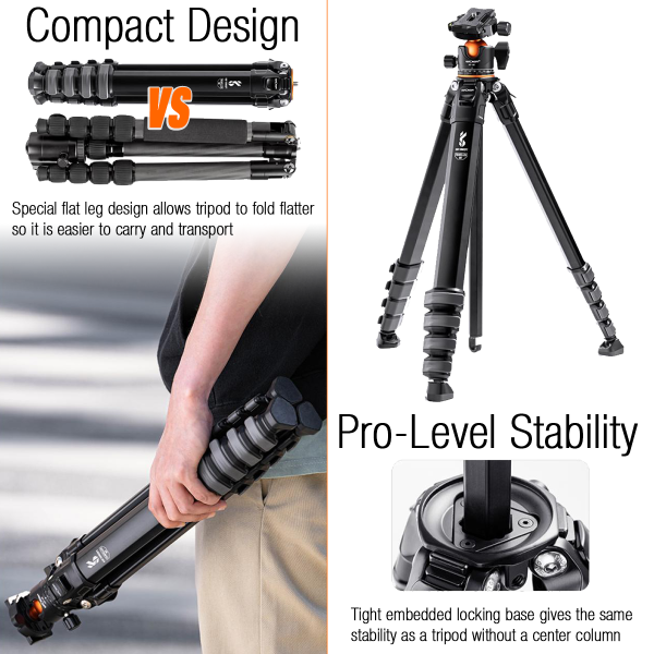 KandF Pro-Traveller Photography Tripod with 35mm Ball Head Configurations | KF09.105