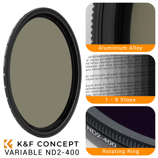 KandF Variable ND Filter ND2-400 Features