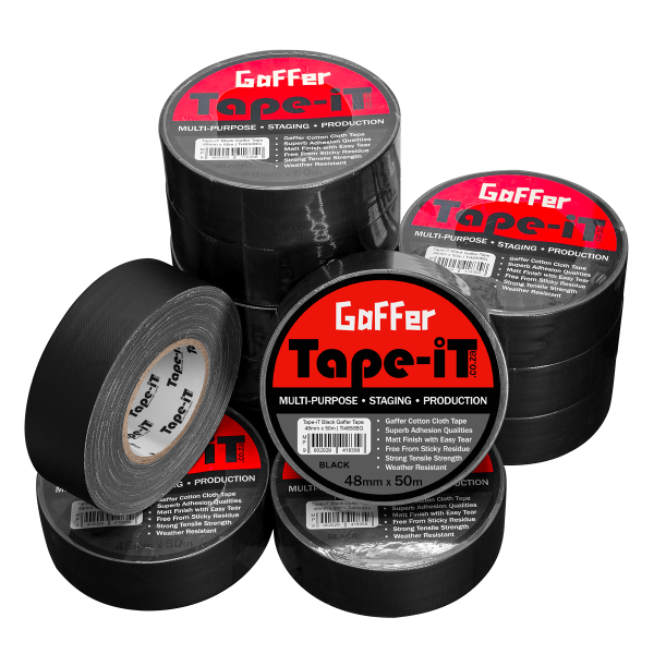 Carton quantity (24) of Black Gaffer Tape by Tape-iT, 2inch/48mm wide and 50m Long Product Image | Ti4850BG24