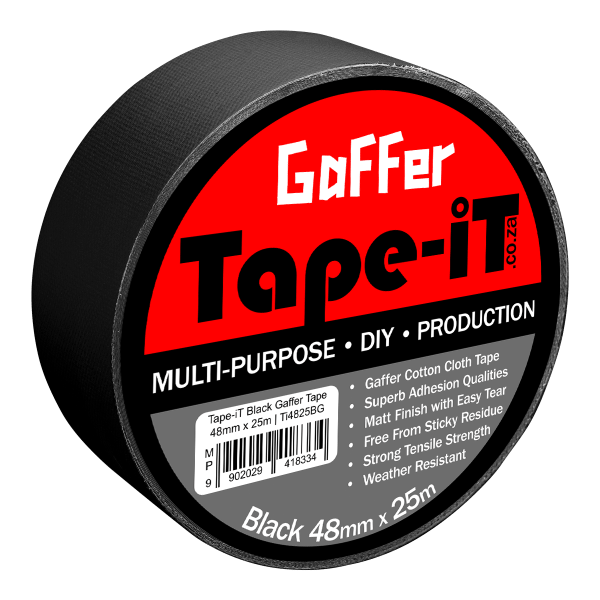 Roll of Black Gaffer Tape by Tape-iT, 2inch/48mm wide and 25m Long in Packaging | Ti4825BG