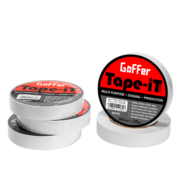 5 Pack of White Gaffer Tape by Tape-iT, 1inch/24mm wide and 25m Long in Packaging | Ti2425WG5